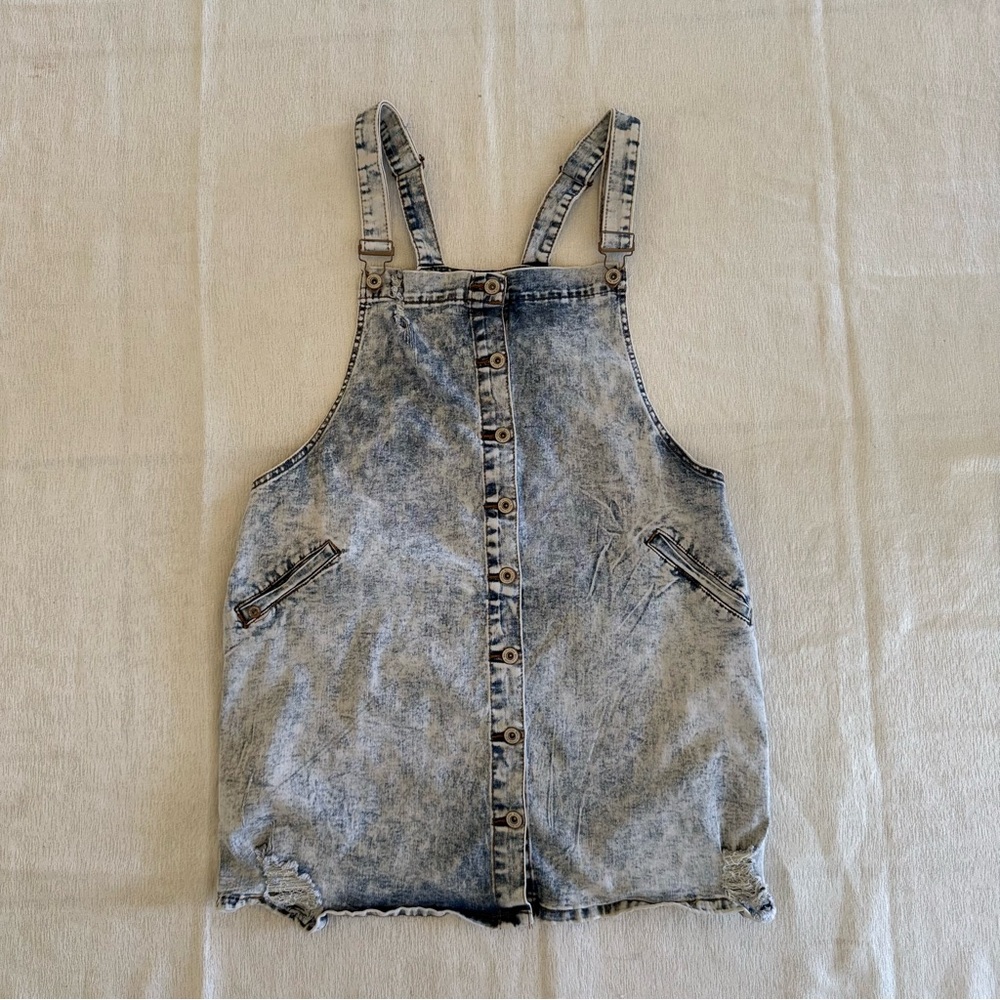 Miss California Acid Wash Denim Overall Mini Dress‎ Button Front 90s 1XL